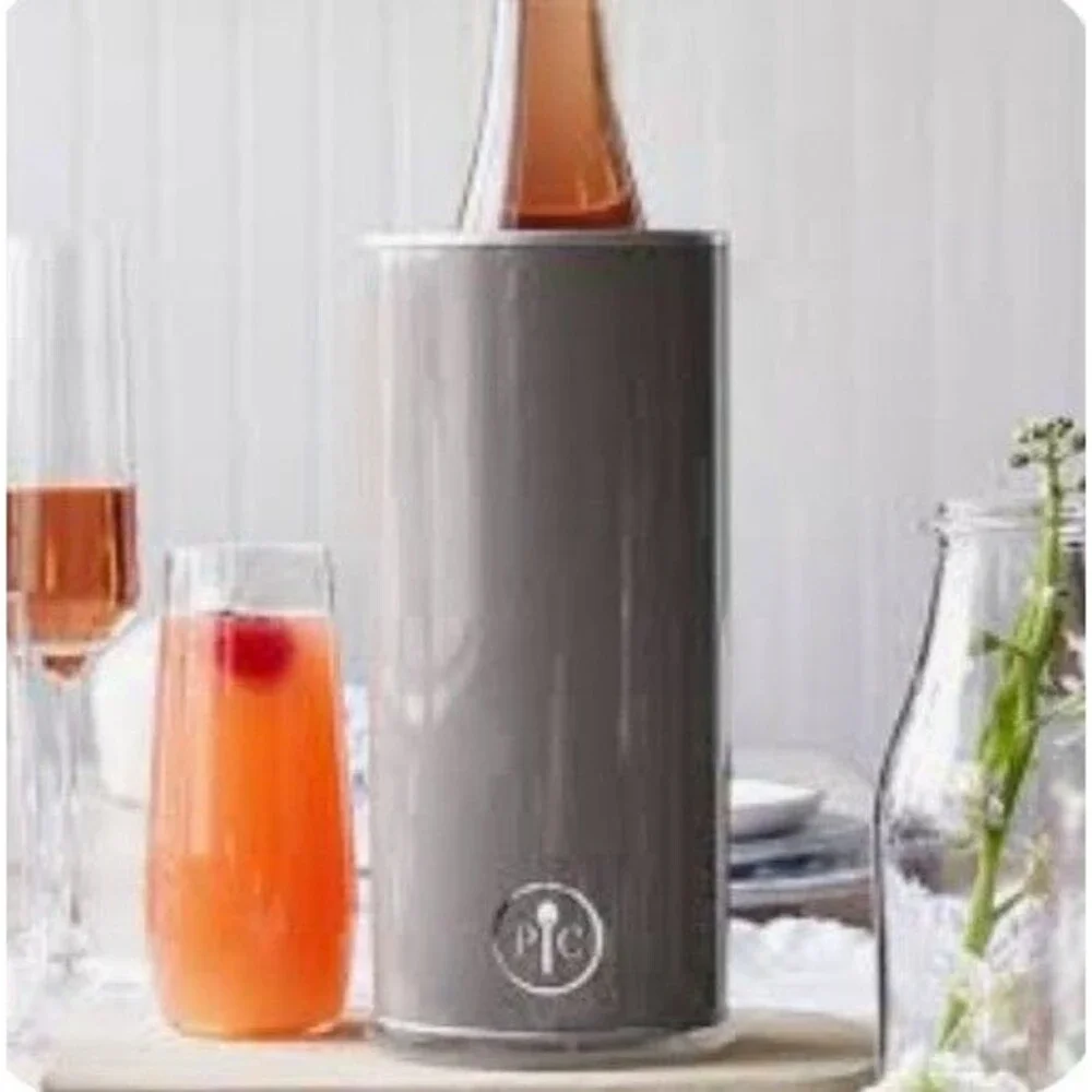 NIB Pampered Chef Wine Chiller Champagne Cooler Gray with Lid #2201